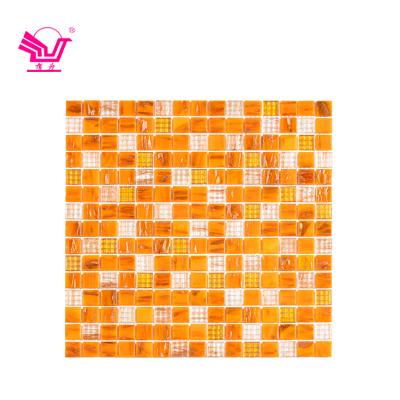 China Modern Design Interior Glass Mixed Square Shape Orange Mosaic Tiles For Wall Decoration for sale