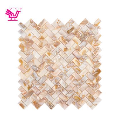 China Modern Fishbone Pearl Shell Mosaic Tile Natural Oil Color For Kitchen Backsplash Shower Bathroom Wall for sale