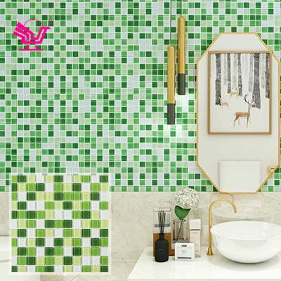 China 4.8*4.8cm Wall Tile Mosaic Modern Kitchen Mix Green And White Square Crystal Glass Mosaic for sale