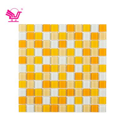 China Simple Modern Hotel Bathroom Glass Mixed Square Orange Crystal Glass Blend Mosaic Tiles for sale