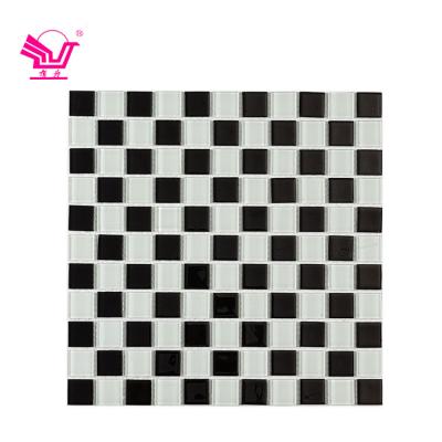 China Modern mixed color mosaic tile glass for wall square black and white crystal glass mosaic for sale