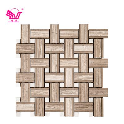 China Modern waterproof natural villa stone backsplash wood grain 8 mm thick msoaic marble for sale