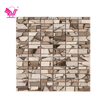 China Latest Hot Sale Modern Rectangle Marble Mosaic Wall Tile Mixed Stone Mosaic for sale