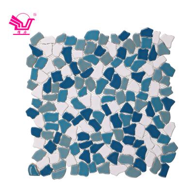 China Modern Small Square Blue Mosaic Ceramic Tiles 300X300mm Non Slip Mixed Bathroom Mosaics for sale