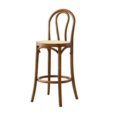 China Bent Wood Frame Modern Style Nordic Bar Stool Rattan Chair for Restaurant for sale