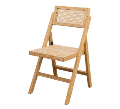 China Restaurant Hotel Nordic Modern Natural Rattan Foldable Solid Wood Dining Chair for Dining Room Furniture for sale