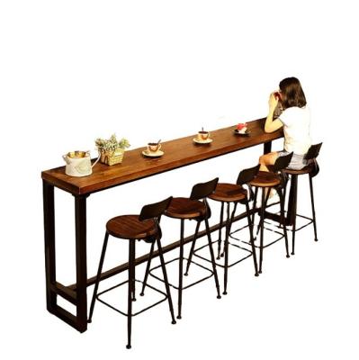 China Home Bar Rustic Metal Frame Dining Tables High Rectangular Wood Kitchen Bar Table Stool for sale