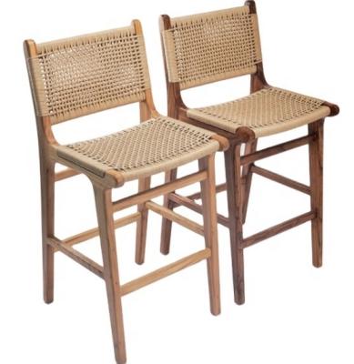 China Modern High Seat Bar Stool with Woven Rope Seat and Leather Accented Frame for sale