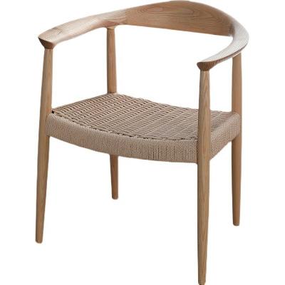 China Study Desk and Cafe Chair Modern Nordic Leisure Style Solid Ash Wood Dining Chair with Craft Paper Rope Woven Cushion for sale