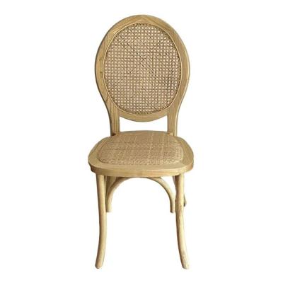 China General Home Furniture French Vintage Style Wooden Dinning Natural Rattan Wedding Solid Wood Stackable Chair for Banquet for sale