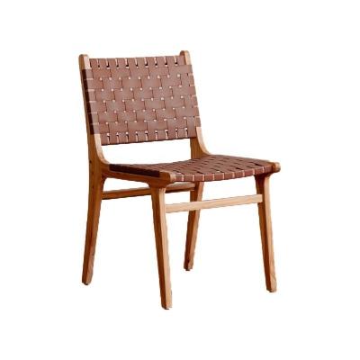 China Hotel Nordic Design Solid Ash Wood Horse Saddle Leather Woven Seat Stackable Dining Chair for Modern Cafe and Restaurant for sale