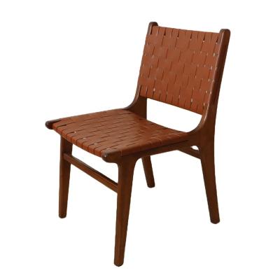 China Customized Logo Outdoor Leisure Chairs Solid Wood Furniture Modern Design Style with PU Leather Woven Dining Chair for sale