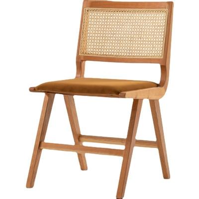 China Home Furniture Lacquered Finish Solid Wood Dining Chair With Cushion And Natural Rattan Backrest For Modern Design Furniture for sale