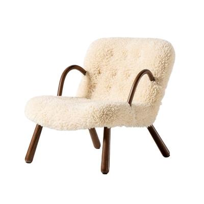 China Armrest Nordic Lounge Wood Sofa Leisure Chair Solid Wood Artificial Lamb Wool Sofa Chair With Armrest Customized Designs for sale