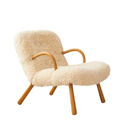 China Nordic Special Modern Design Solid Wood Ash Frame Material Lamb Wool Upholstery Leisure Living Room Chair for Bedroom for sale