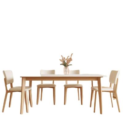 China Modern Nordic Design Solid Wood Dining Table Set with Black/White PU Leather Chairs and Nordic Style for sale