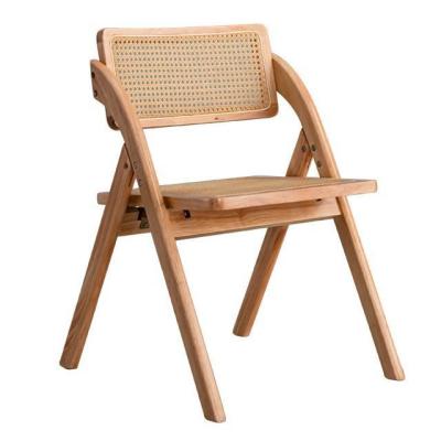 China Hotel Restaurant Dining Room Furniture Modern Nordic Foldable Rattan Backrest Solid Wood Dining Chair W47.5*D47.5*H81.5CM for sale