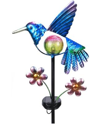 China Solar Yard Garden Stake Lights - Outdoor Waterproof Decorative Solar Lights, Warm Crackled Glass Hummingbird LED Globe Lights for sale