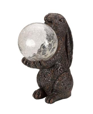 China Outdoor Garden Hares Magic Rabbit Crystal Ball Solar Light Resin Ornament for sale