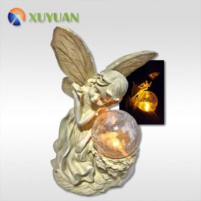 China Small Glass Solar Light Fairy Lying On Solar Crackle Glass Ball Light for sale