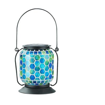 China Outdoor Hanging Solar Garden Mosaic Solar Lantern Table Lights Decorative in Honeycomb Glass Blue Color Solar Powered Waterproof for sale