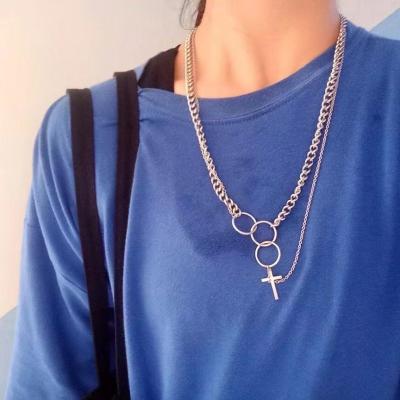 China Other Retro Circle Accessories High Street Hop Cross Pendant Fashionable Hip Hop Versatile Multilayer Necklace for sale