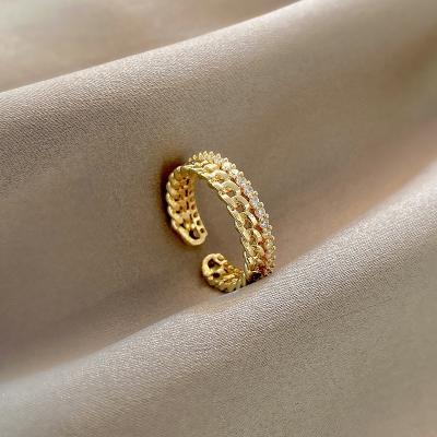 China Double Row Chain Ring CLASSIC Female Minority Design Micro Inlaid Zircon Ring for sale