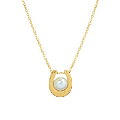 China CLASSIC 18K Gold Real Freshwater Pearl Elegant U-Shaped Titanium Steel Plated Pendant Necklace for sale