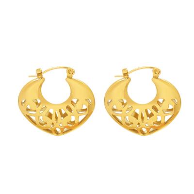 China CLASSIC Titanium Heart Peach Hollow Design Vintage Real 18K Gold Steel Plated Irregular Earrings for sale