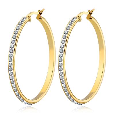 China FASHIONABLE Round Stainless Steel Soft Round Earrings Large Gold Diamond Gold Diamond Stud Earrings for sale