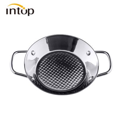 China 201Stainless Round Dish Paella Viable Steel Casserole With Double Handles For Spanish Seafood Casserole Multifunctional Wok Pot for sale