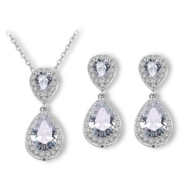 China Princess Environmental Friendly Wholesale Style Luxury Zirconia Stone Waterdrop Wedding Necklace Earring Jewelry Set for sale