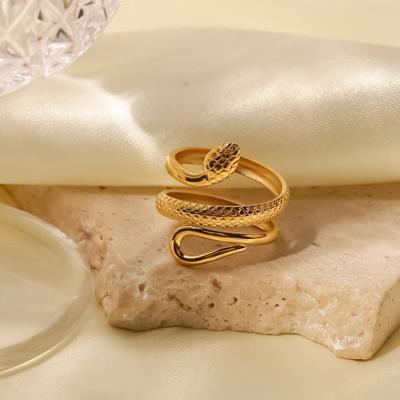 China Environmental Friendly 18K Gold Plated Stainless Steel Texture Classic Serpentine Design Adjustable Ring Women's Fashion Titanium Steel Ring for sale