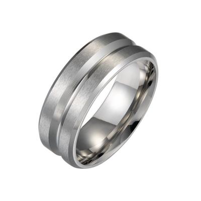 China Environmentally Friendly 8MM Wide Medium Groove Frosted Stainless Steel Men's Ring Europe And USA Popular Plain Rings for sale