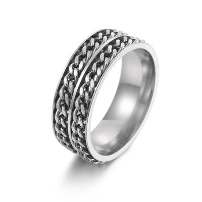 China Environmentally Friendly Titanium Steel Men's Ring Punk Stainless Steel Gold Black Silver Black Chain Ring For Man for sale