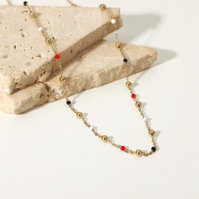 China Environmental Friendly 18K Gold Stainless Steel Drop Pearl Black White Red Colorful Lady Necklace Gift for sale