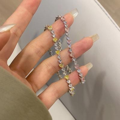 China Environmental Friendly Fashion S925 Sterling Silver Light Luxury Heart Zircon Tennis Bracelet for sale