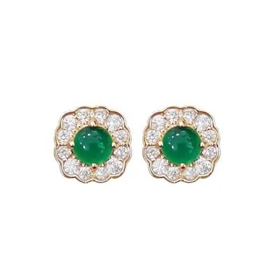 China Environmental Friendly S925 Sterling Silver Plated 14K Gold Exquisite Small Green Women's Square Diamond-encrusted Earrings for sale