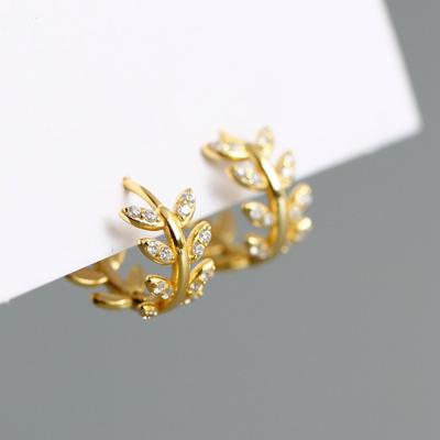 China Olive Leaf Diamond-Encrusted Gold Exaggerated Luxury Lightweight Environmental Friendly s925 Sterling Silver Buckle Earrings for sale