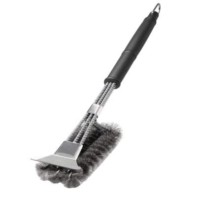 China Popular Easily Cleaned Using Stainless Steel BBQ Grill Clean Brush With Scraper for sale