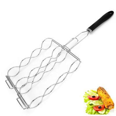 China Popular Selling Reusable Easily Cleaned ABS Handle Stainless Steel BBQ Corn Grill Basket From JHY Amazon for sale