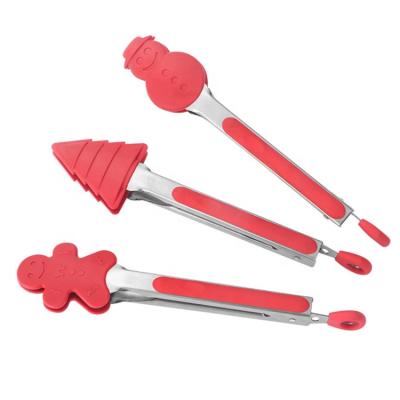 China JHY Amazon 3pcs Christmas Kitchen Silicone BBQ Food Super Viable Hot Selling Tongs for sale