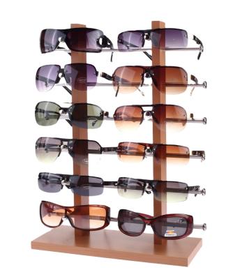 China To Hold 12 Pairs of Nice Glass Tabletop Eyewear Tier 2 12 Pairs Design Wooden Sunglasses Eyewear Display Rack for sale