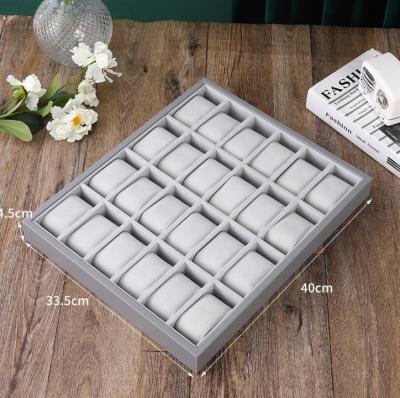 China Each Tray Is With 24 Cushions 24 Grids Fashionable Green PU Gray Watch Display Organizer Tray With Soft Velvet Cushions for sale