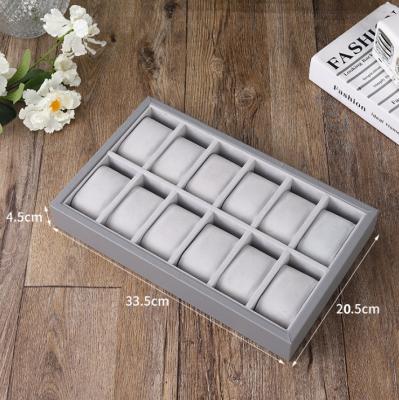 China Each Tray Is With 12 Cushions Fashion Green Gray PU Leather 12 Slot Luxury Velvet Interior Watch Display Tray Organizer With Cushions for sale