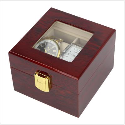 China 2 Slot Watch New Design 2 Slot Box Couple Wood Lacquered Lid Well Storaged Glass Watch Display Box for sale