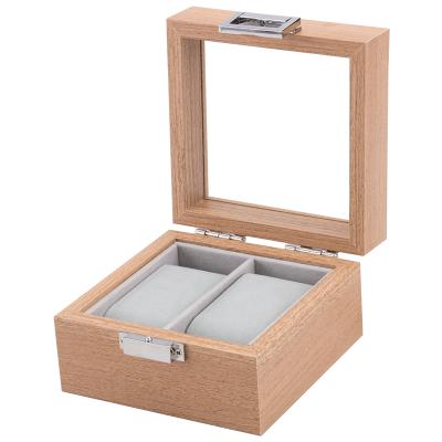 China 2 Slot Wooden Watch Box New 2 Slots Bamboo Competitive Lady Watch Storage Box With Glass Lid for sale