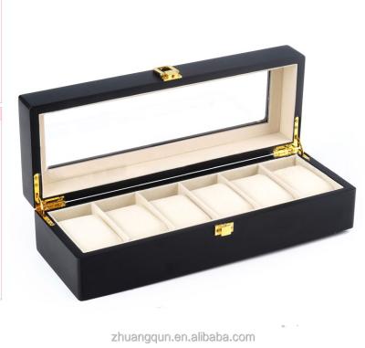 China Popular 6 Grids Matt Finish Lacquer Wood Box Black Storage Display for Watch for sale