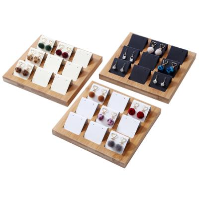 China Suede To Protect Your Earrings 9 Slots Wooden Bamboo Earrings Show Tray Jewelry Earrings Holder Organizer for sale