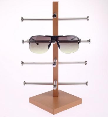 China Wooden Sunglasses Display 4 Tier MDF Construction Wood Grain Paper Sticker Wooden Glasses Sunglasses Display Stand for sale